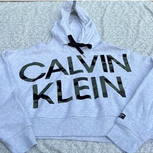 Calvin Klein Crop hoodie camo plaid logo Heather